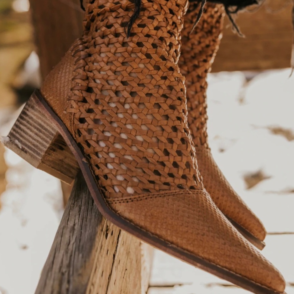 SOLD OUT Free People In The Loop Tan Leather Woven Boots